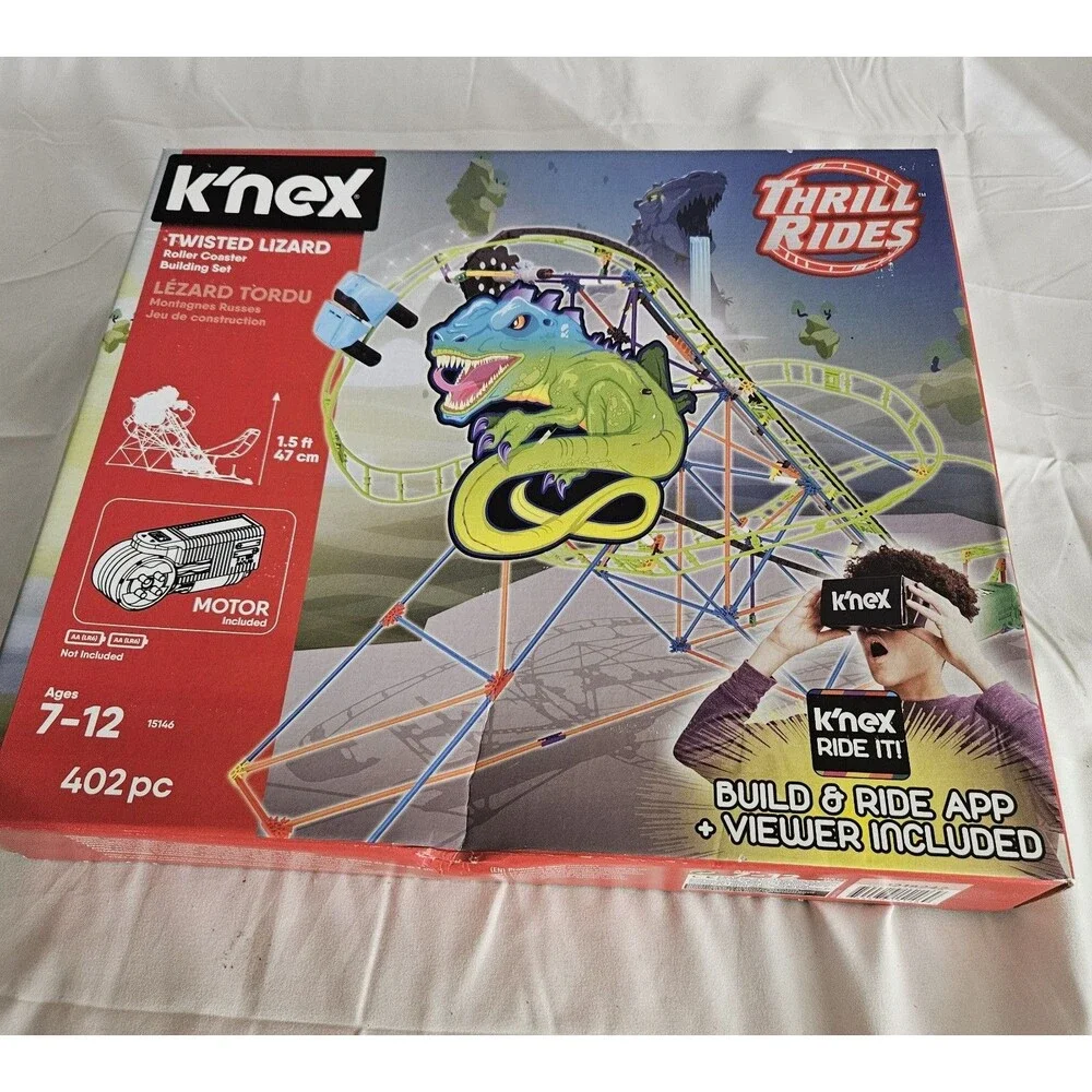 K'Nex Thrill Rides Twisted Lizard Roller Coaster Building Set 402 Pcs Open Box